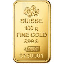100 Gram PAMP Gold Bar Close Up