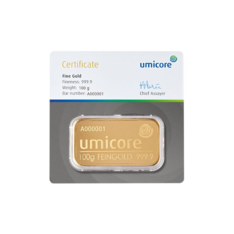100g Umicore Gold Bar 100 Gram Gold Bar