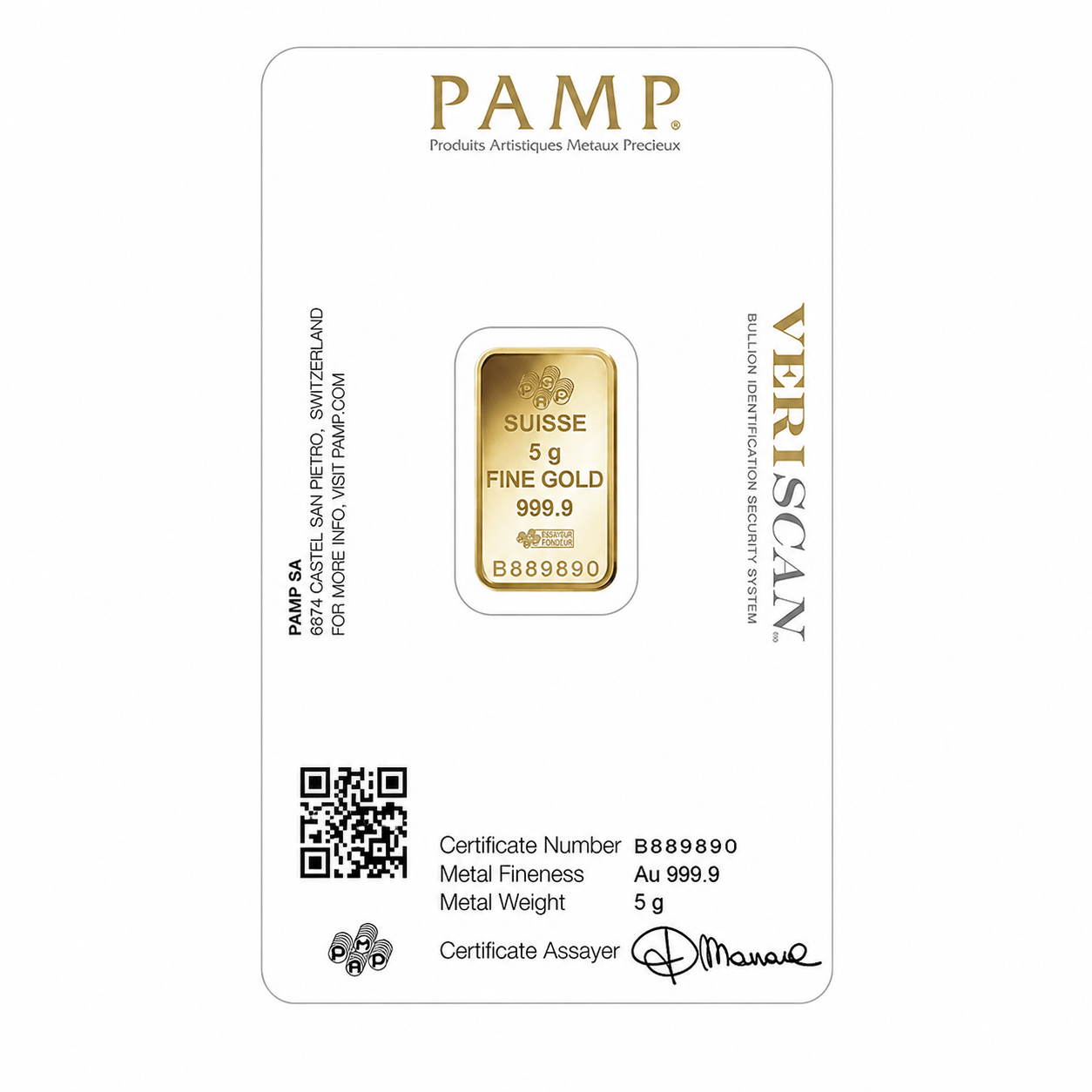 5 Gram PAMP Gold Bar Reverse